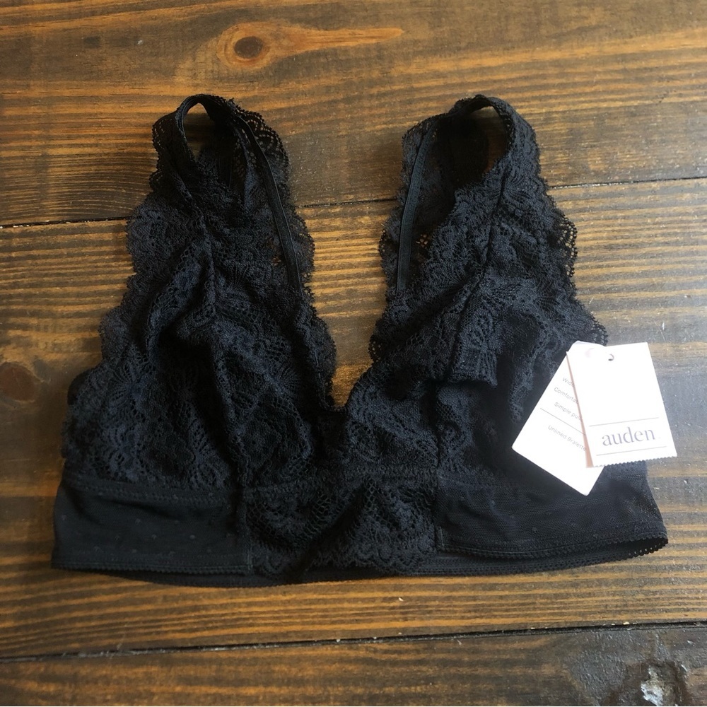 New Auden Black Lace Swiss Dot Bralette Women’s XS Bra Layering Sexy Stretch - Picture 11 of 11